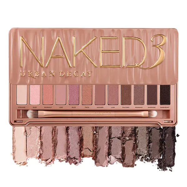 Urban Decay Naked3 Eyeshadow Palette, 12 Versatile Rosy Neutral Shades for Every Day - Ultra-Blendable, Rich Colors with Velvety Texture - Set Includes Mirror & Double-Ended Makeup Brush