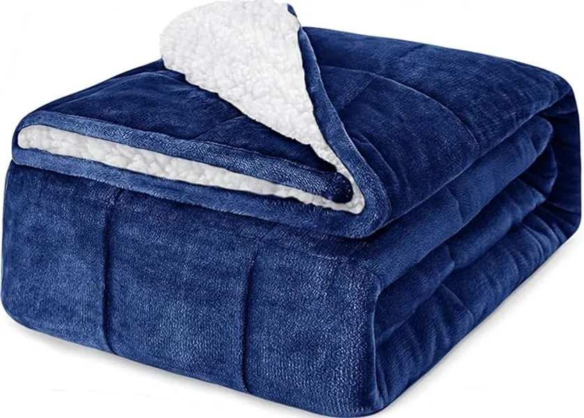 CYMULA Flannel Weighted Blanket Adult: 60×80inch Sherpa Fleece Heavy Blanket - Breathable Soft Blanket 15lbs Queen Size - Snuggly Bed Blankets with Glass Beads- Navy - Navy - 60" x 80" 15lbs