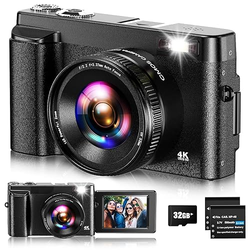 Digital Camera,4K 48MP UHD Autofocus Video Camera with 32G Card,Compact Digital Camera with 3.0 inch 180° Flip Screen,Vlogging Camera for Youtube with 16X Digital Zoom for Teenagers, Beginners,Adults - Black