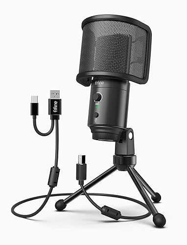 FIFINE Desktop USB Microphone with Pop Filter Computer Mic with Gain Control and Mute Button for Window/Mac ideal Podcast Mic for YouTube, Recording, Live Stream, Zoom, Gaming, Conference-K683A