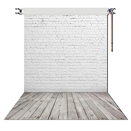 HUAYI 5X7ft White Brick Wall with Gray Wooden Floor Photography Vinyl Backdrop D-2504 - 5x7ft(150x220cm)