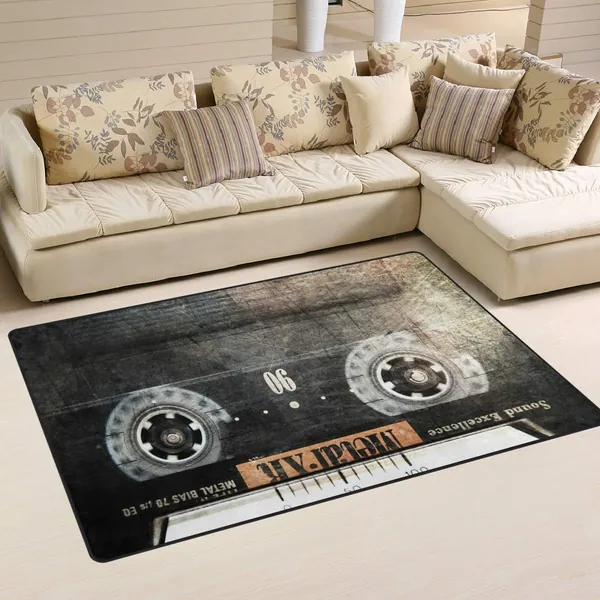 WOZO Grunge Cassette Music Area Rug Rugs Non-Slip Floor Mat Doormats Living Dining Room Bedroom Dorm 60 x 39 inches inches Home Decor - 5'x3'3"