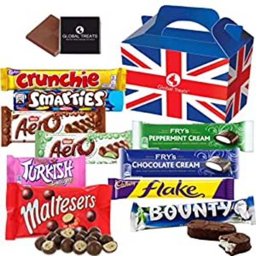 British Chocolate Bar Selection Box - 10 FULL SIZE Chocolate bars of delicious Chocolate candy from the UK with unique Gift Box and a free British Chocolate.