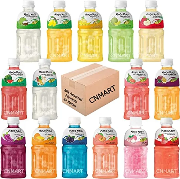 MOGU MOGU Assorted Fruit Juice with Nata De Coco 320mL (24 Bottles) Mixed Minimum 10 Different Flavours Selected by CNMART