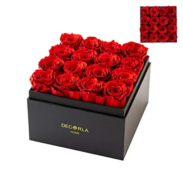 Handmade Preserved Rose Box, Long Lasting Eternal Life Real Roses, Perfect for Christmas, Valentine's Day, Mother's Day, Anniversary Birthday and Thanksgiving Day (16 Roses, Red)