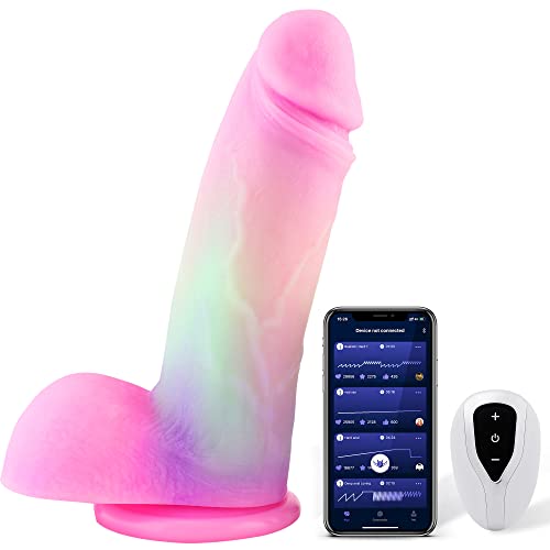 Huge Dildo Rainbow Massive Dildo, Fantasy Alien Soft Pink Dildos, Thick Realistic Bluetooth Dildo with Suction Cup, 10.24 Inch Remote Control Vibrating Dildos for Women, Lifelike Monster Penis - Large REALISTIC DILDO