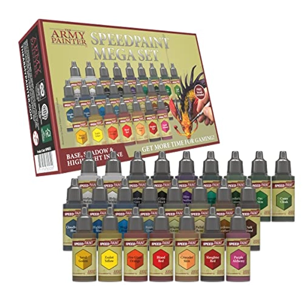The Army Painter Speedpaint Mega Set, 24 Dropper Bottles of Non Toxic 18ml Acrylic Paints with Mixing Balls including 1 Monster Paint Brush