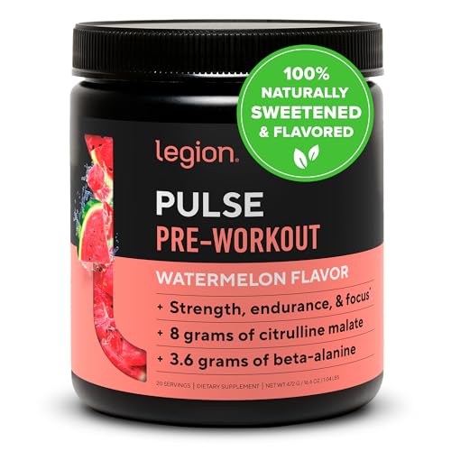 LEGION Pulse Pre Workout Supplement - All Natural Nitric Oxide Preworkout Drink to Boost Energy, Creatine Free, Naturally Sweetened, Beta Alanine, Citrulline, Alpha GPC (Watermelon) - Watermelon