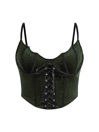SOLY HUX Women's Plus Size Lace up V Neck Bustier Cami Crop Tops Sleeveless Slim Fit Corset Top - 3X-Large Plus - Solid Dark Green
