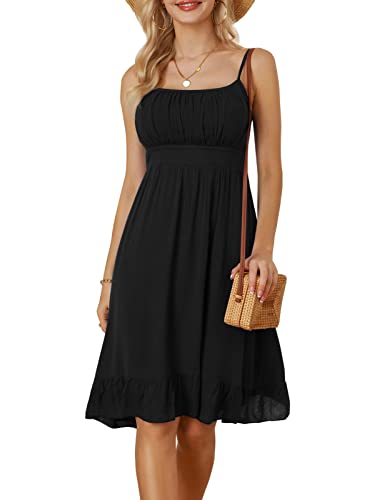 GRACE KARIN Women's Spaghetti Strap Floral Dress Ruffle Hem Pleated Casual Summer Dress Boho Flowy Midi Beach Dress - XX-Large - Black