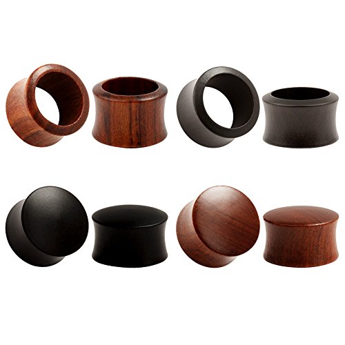 KUBOOZ(4 Pairs Set) Nature Sandalwood Ebony Ear Plugs Tunnels Gauges Stretcher Piercings - Gauge:00g(10mm)