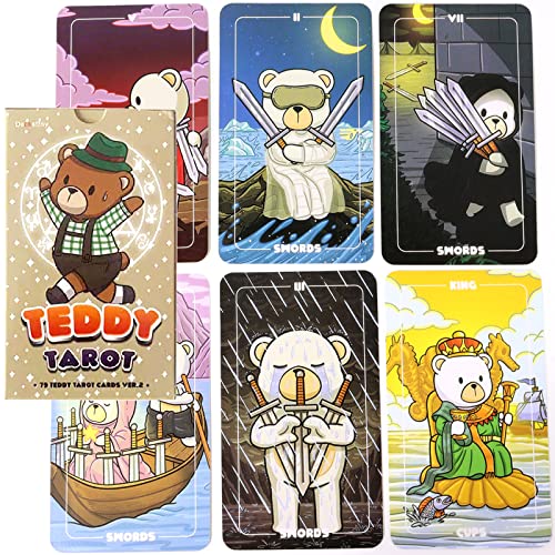 mrdiyshisha Teddy Tarot Deck Ver.2, 79 Adorable Tarot Cards - Pocket Size (4.06" x 2.36") - Standard Size: 4.75" x 2.75"