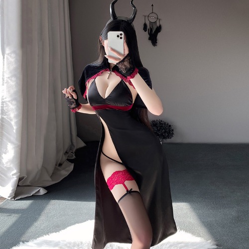Sexy Anime Devil Cosplay Outfit - Black / S