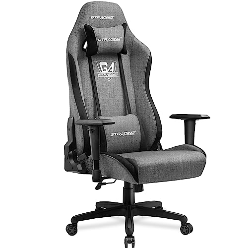 GTRACING Fabric Gaming Chair, Ergonomic Racing Style Reclining Computer Chair with Premium Breathable Cloth Cushion and Headrest&Lumbar Support (Gray) - Grey