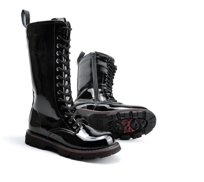Bestseller Boots Men's Fashion Patent Leather Laced Biker Boots, Handmade Casual Over The Knee Highest Boots