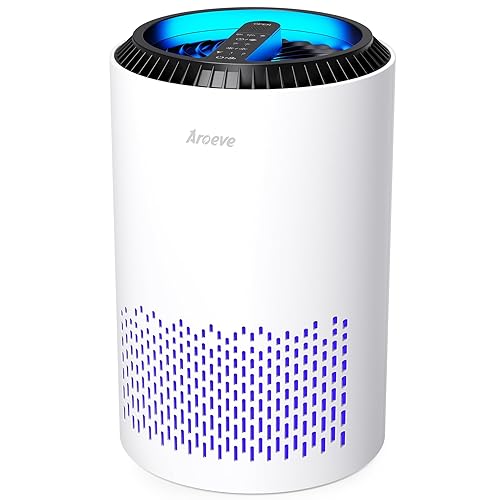 AROEVE Air Purifiers for Home, Air Purifier Air Cleaner For Smoke Pollen Dander Hair Smell Portable Air Purifier with Sleep Mode Speed Control For Bedroom Office Living Room, MK01- White - White