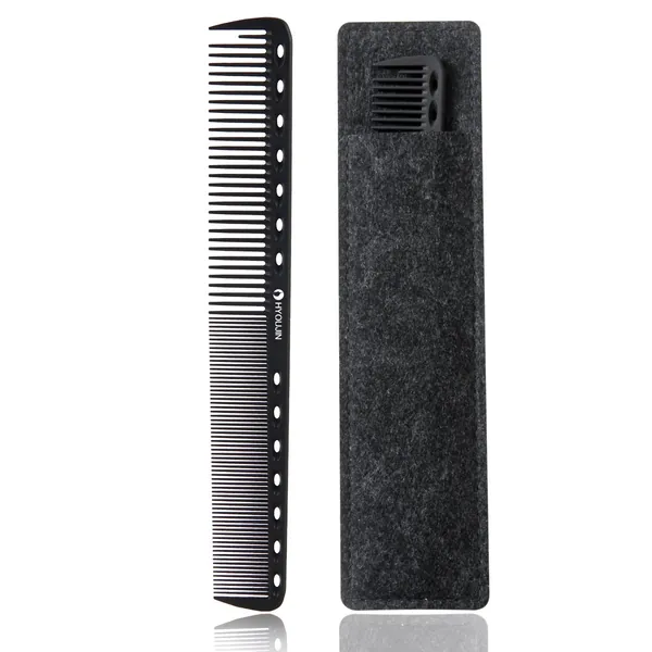 HYOUJIN 605 Black Carbon Fine Cutting Comb 230℃ Heat Resistant Hairdressing Comb Master Barber Comb with fine tooth-14 holes for cutting and hairstyling - Cutting