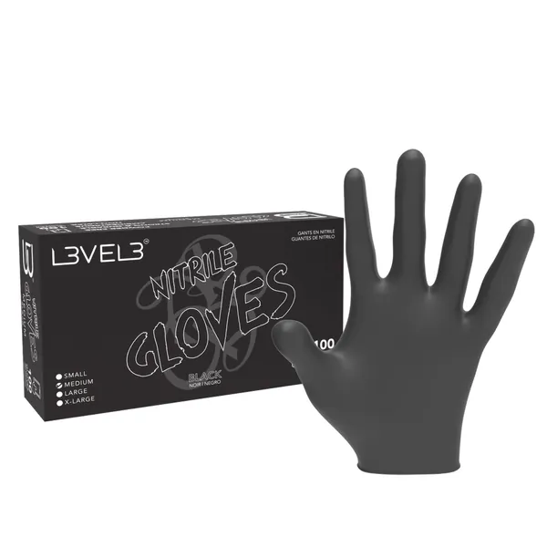 Level 3 Nitrile Gloves - Professional Heavy Duty Disposable Gloves - Latex Free - Fits Snug - Box of 100 - X-Large (Pack of 100) Black