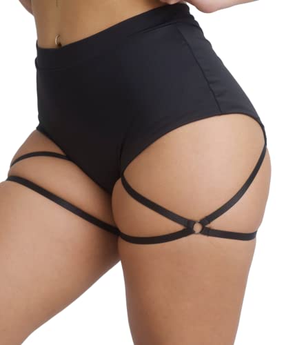 BZB Women's Booty Shorts with Garters High Waisted Workout Pole Dance Yoga Hot Pants Active Butt Lifting Sports Leggings - Small - Black