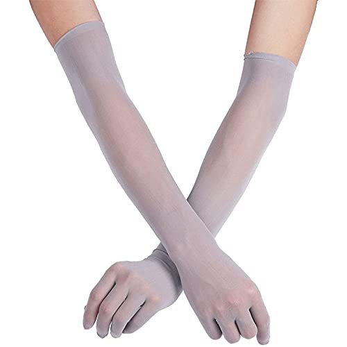 TACKTIMES Women's Seamless Nylon Mesh Ultra-thin Sheer Evening Opera Length Glove Mittens - One Size - Gray