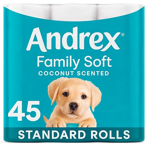 Andrex Coconut Fresh Fragrance Toilet Rolls - 45 Toilet Roll - Bulk Buy Toilet Rolls - Coconut Scented Toilet Rolls for a Fresh and Confident Clean - 45 Family Soft Coconut Scented Toilet Rolls
