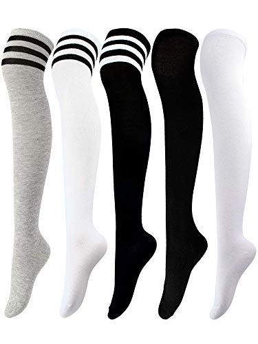 5 Pairs Over Knee Socks Knee-High Socks High Thigh Boot Stockings Women Knee Highs Socks for Girl Cosplay, Daily Wear - Mixed Color 3
