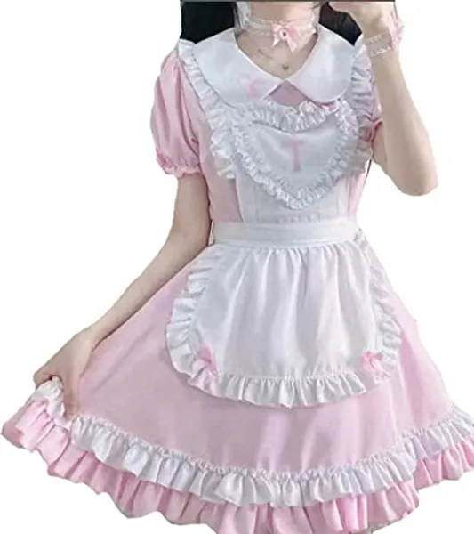 Gothic Sweet Girls Princess Dress Doll Collar Lace Apron Retro Ruffle Pockets with headdress Cosplay French Maid Costume