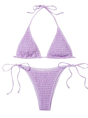 SweatyRocks Women's Sexy Halter Bikini Set Tribal Print Cut Out Bathing Suits - Medium - Purple
