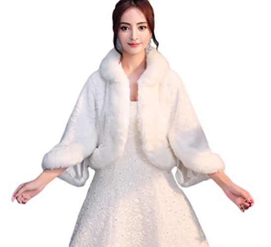 Icegrey Donna Pelliccia Sintetica Inverno Cappotto Avvolgere Bolero Scialle Da Sposa Per Matrimonio Sera Festa Bianco Avorio