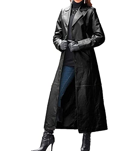 each women Trench Lungo da Donna Cappotto Lungo in Pelle Nera da Donna a Figura Intera - S - 1