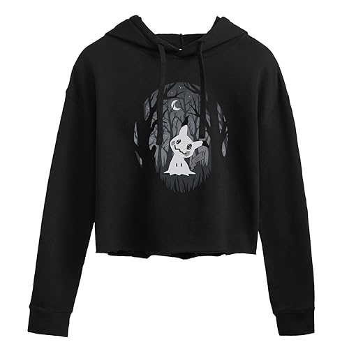 HYBRID APPAREL Pokémon - Mimikyu Forest - Women's Junior's Cropped Fleece Hoodie - Black - Small