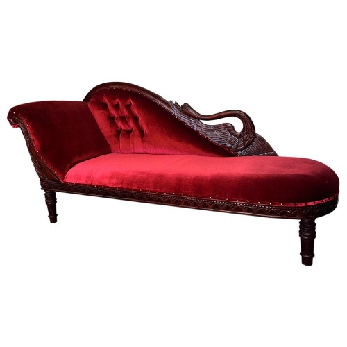 Handmade D-Art Swan Red Velvet Chaise Lounge Sofa (Indonesia) | Dark Brown