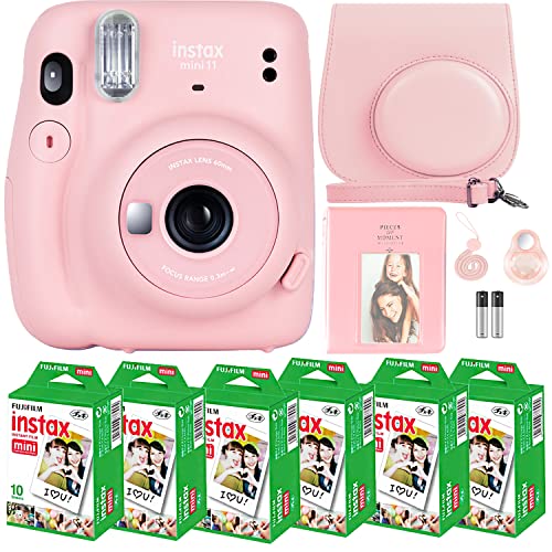 Fujifilm Instax Mini 11 Camera with Fujifilm Instant Mini Film (60 Sheets) Bundle with Deals Number One Accessories Including Carrying Case, Selfie Lens, Photo Album, Stickers (Blush Pink) - Blush Pink