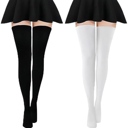 RVSWIHFA – Thigh High Socks, Uniquely Crafted for Femboy Style – A Pack of 2, Classic Black and White, 80cm Tall, Elastic and Breathable Thigh Highs