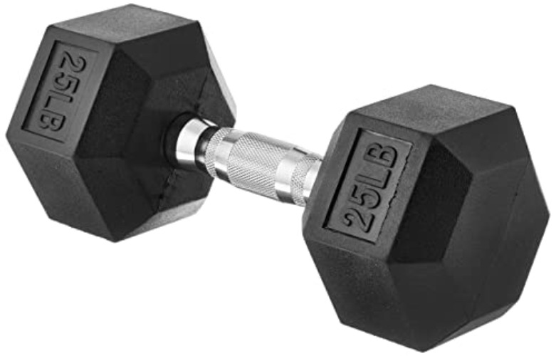 Amazon Basics Rubber Encased Exercise & Fitness Hex Dumbbell, Single, Hand Weight For Strength Training - 25 Pounds