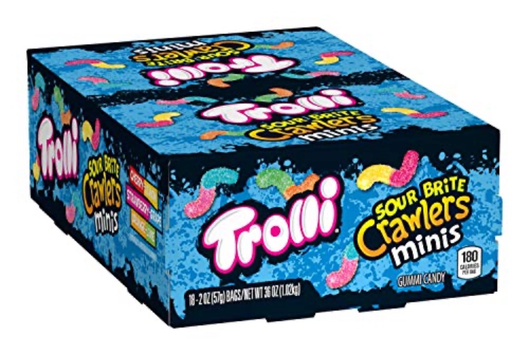 Trolli Sour Brite Crawlers Minis Candy, Sour Gummy Worms, 2 Ounce Treat-Size Pouches (Pack Of 18)