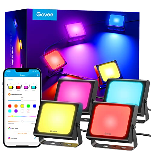Govee Outdoor Lights RGBIC Flood Lights, Landscape Lighting with 35 Scene Modes, Smart Color Changing Outdoor Wall Washer Lights with App Control, IP65 Patio Lights for Garden Yards, 4 Pack - 4 Pack