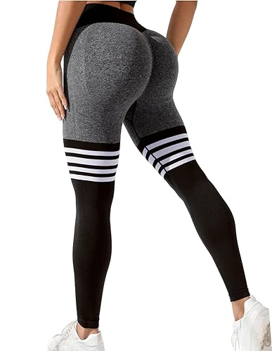 INSTINNCT Womens Yoga Pants Scrunch Sexy Butt Lifting High Waist Compression Workout Gym Sports Leggings Tights - #04 Stripe Black - X-Large