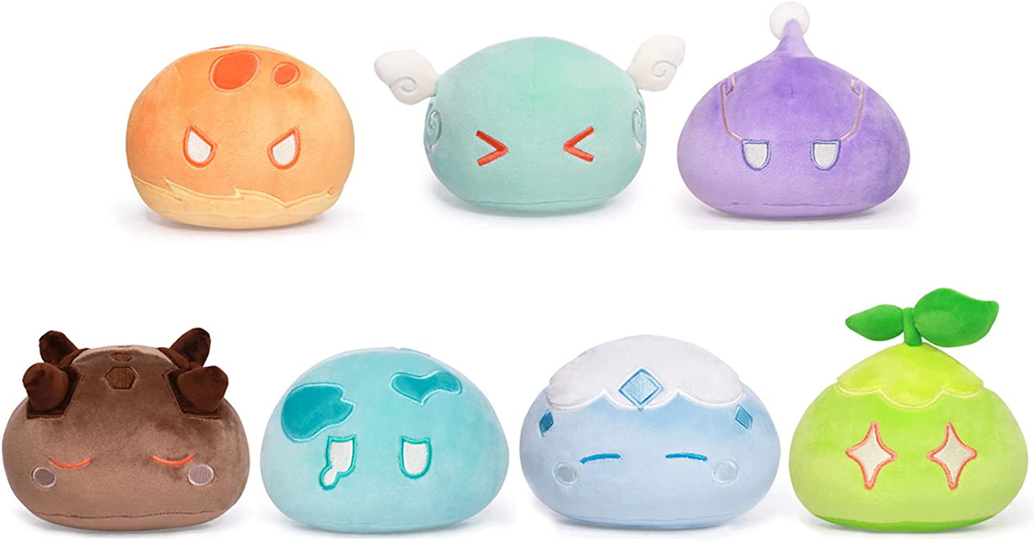 Zazzer Genshin Plush Impact Slime Plush 3.9" Set, Genshin Slime Monster Plush for Genshin Fans (7pcs)
