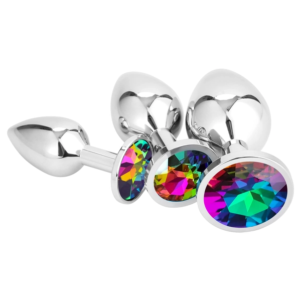Belmalia 3x Metall Analplugg | Butt Plug Rainbow Crystal | Pure Pleasure i 3 storlekar för Kvinnor, Par, Män | Analpluggar Färgrik