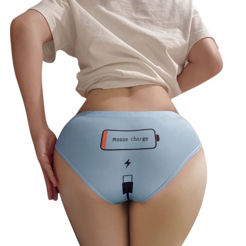 Sllowwa Kvinnor sexiga tryck trosor mjuka underkläder matchande par underkläder - S - BLÅ