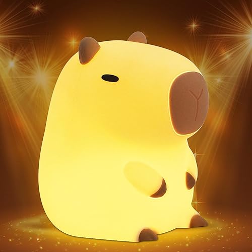 Cute Capybara Night Lights, Attivolife Animal Soft Silicone Touch LED Lamp with Dimmable & Timer, Portable Rechargeable Nursery Bedside Bedroom Table Decor, Birthday Christmas Gift for Kid Girl Boy - Capybara