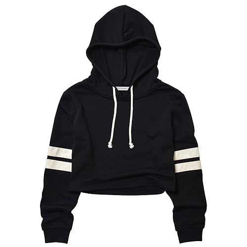 Perfashion Women Sweatshirt Crop Top Hoodie Long Sleeve Sweatshirts - Large - Striped Black Hoodie