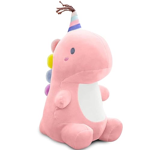 SQEQE Dinosaur Plush Toy Kawaii Dino Stuffed Animals Soft Fluffy Plush Doll Birthday Gifts for Girls Boys Kidult(Pink, 9.8 Inch) - Light Pink - Small