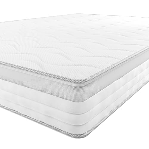 Amazon Basics Matelas 7 zones à ressorts ensachés, Moyenne ferme (H3), 160 x 200 x 21.5 cm, Blanc - 160 x 200 x 21.5 cm