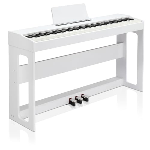 LEADZM Piano Numérique 88 Touches, Clavier Entièrement Lesté, Piano Électrique avec MIDI-USB, Bluetooth et Haut-Parleurs Stéréo, 128 Sonorités et Rythmes, Système à 3 Pédales, Blanc - Blanc