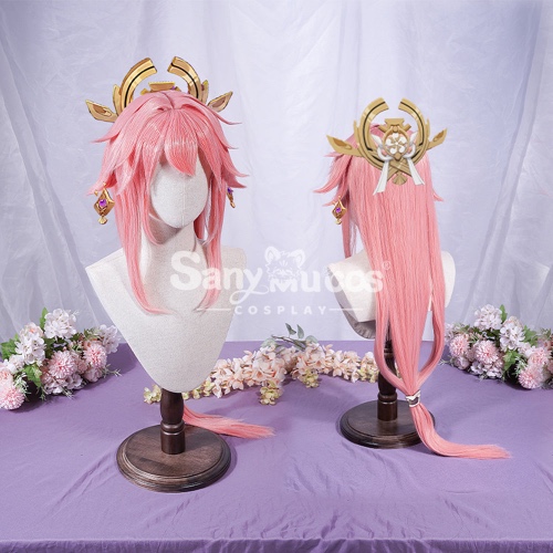 Game Genshin Impact Yae Miko Cosplay Pink Long Wig
