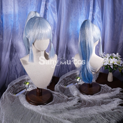 Game Genshin Impact Kamisato Ayaka Blue Gradient Ponytail Long Cosplay Wig