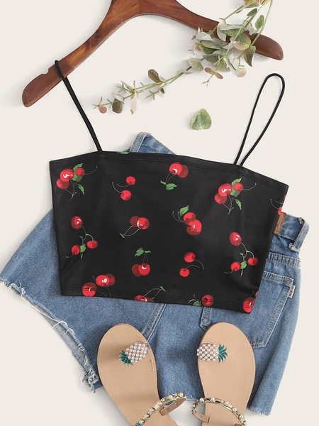 SHEIN Qutie Cherry Print Crop Cami Top