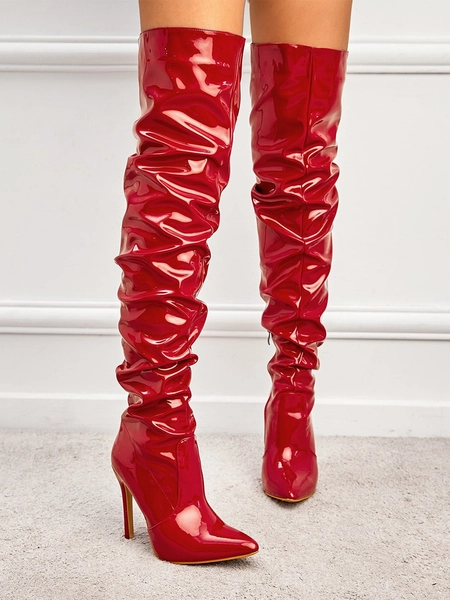 Red Over-the-knee Pointed Toe High Heel Boots